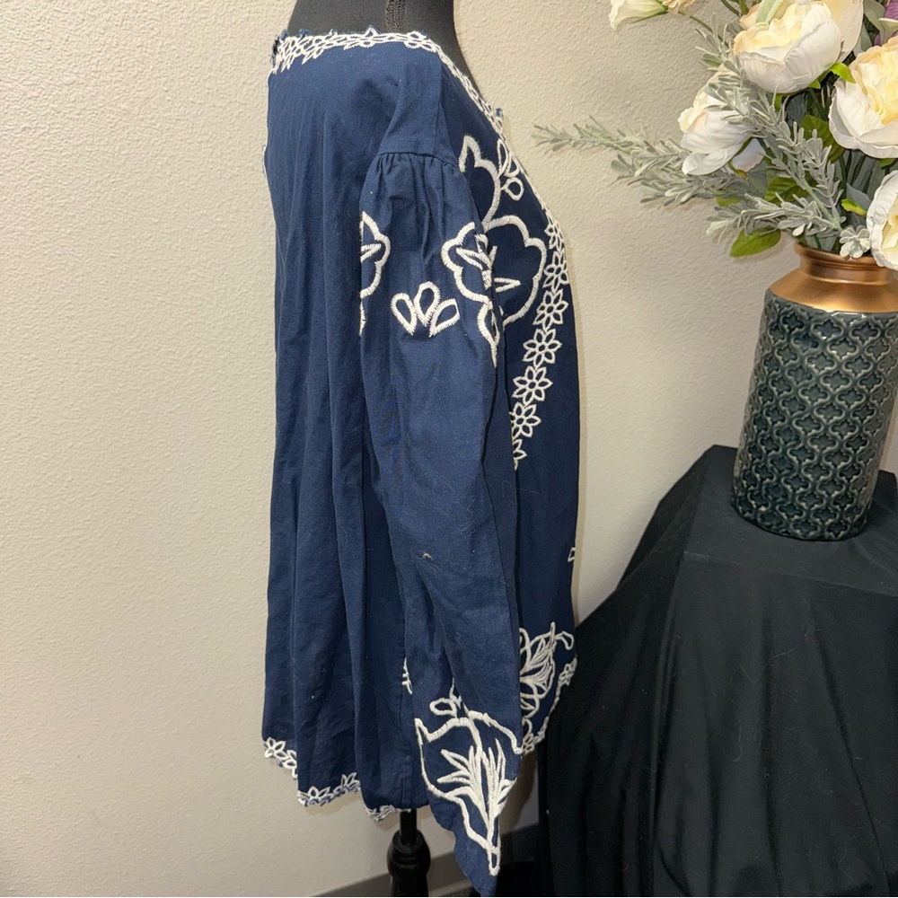 Cato Navy Boho Embroidered Floral Peasant Blouse Plus 26/28W - Picture 4 of 8